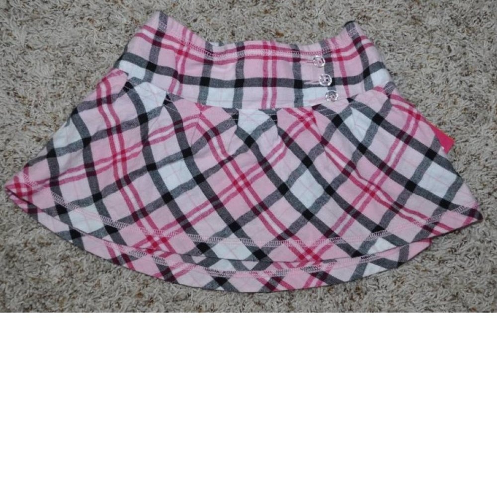 Girls Flannel Skirt 5 Pink Gray White Plaid Pleated Pull On Elastic Waist Sonoma